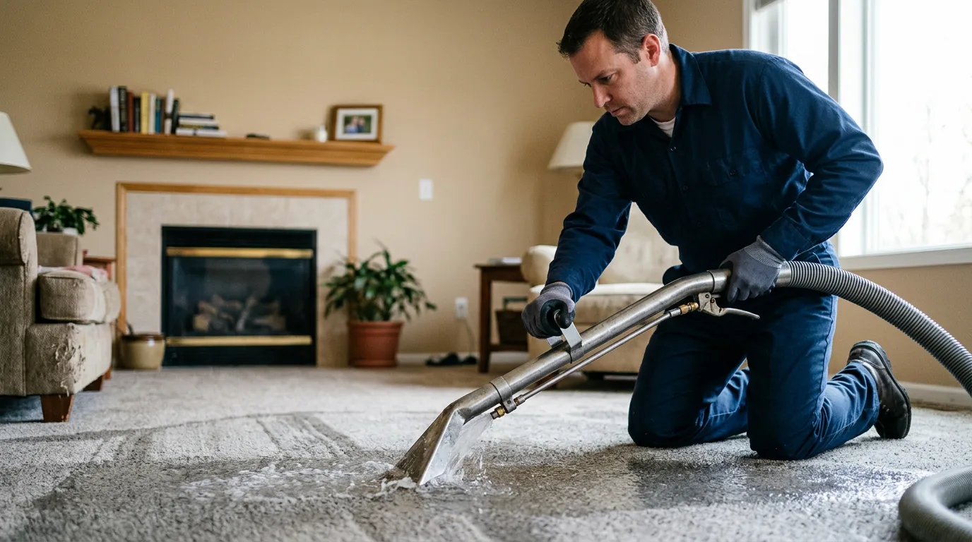 Water damage restoration technician working near Moline, KS